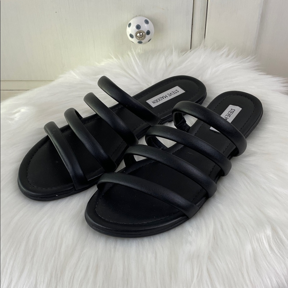 Steve Madden flat Slide Multi-Strap Sandals black 10